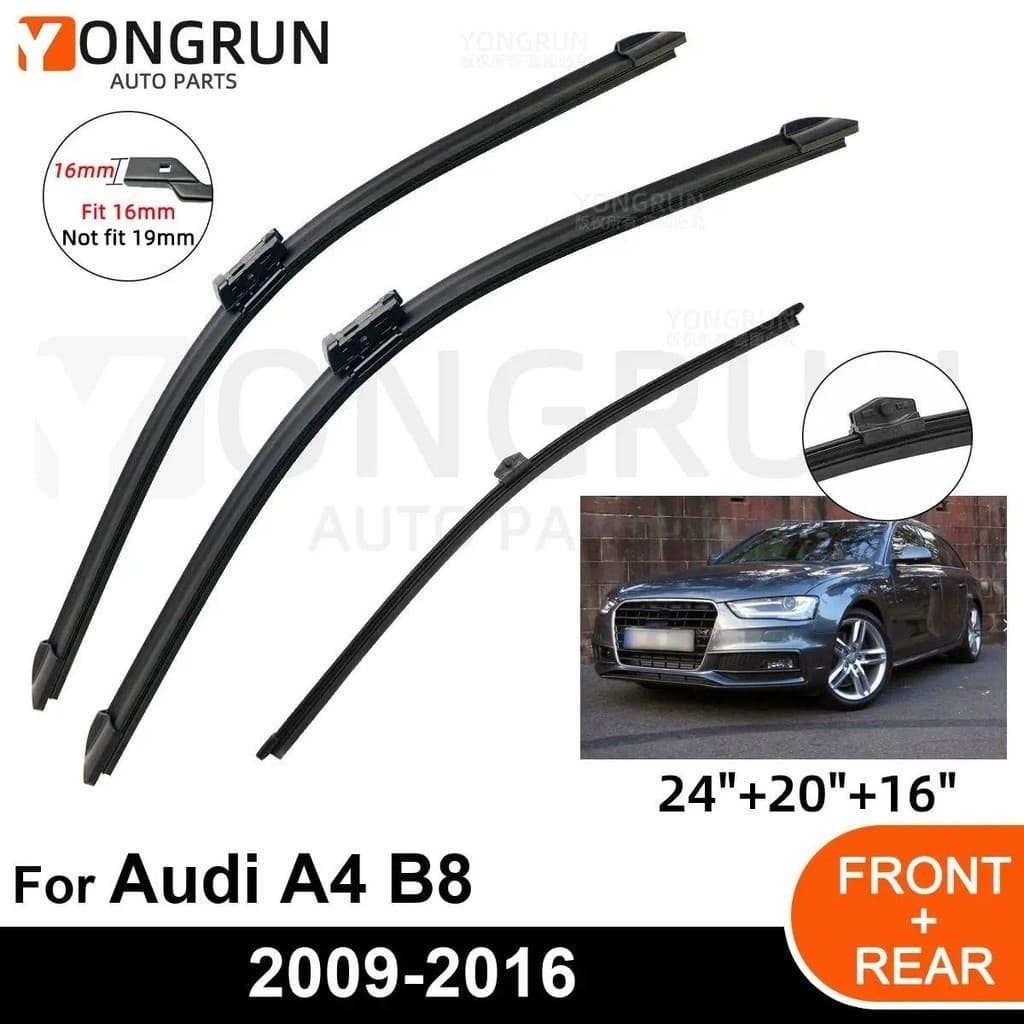 3 Pçs Limpador De Carro Para Audi A4 B8 2009-2016 Pára-Brisa Dianteiro Traseiro Lâmina Acessórios De Borracha