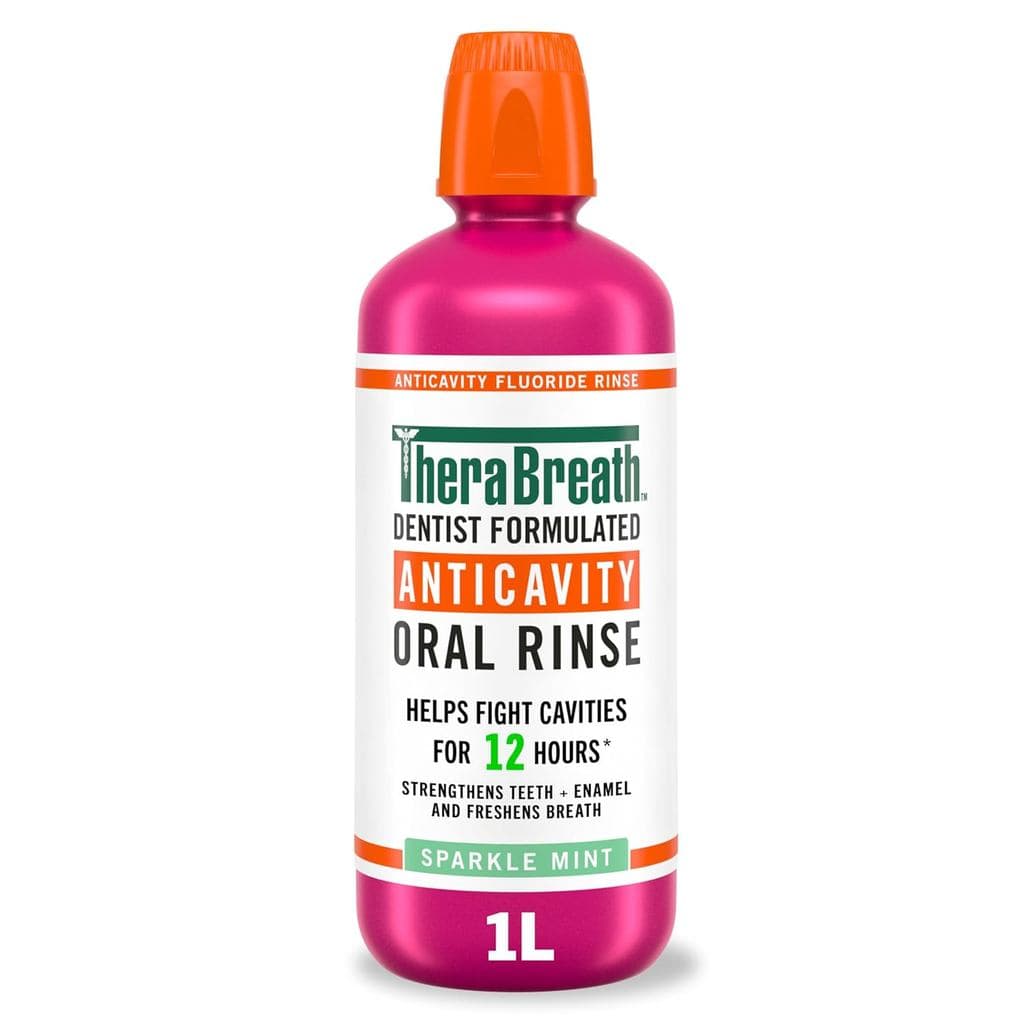Enxaguante bucal anticárie com flúor TheraBreath, Sabor Menta Refrescante, Formulado por Dentistas, 1 Litro EK4D