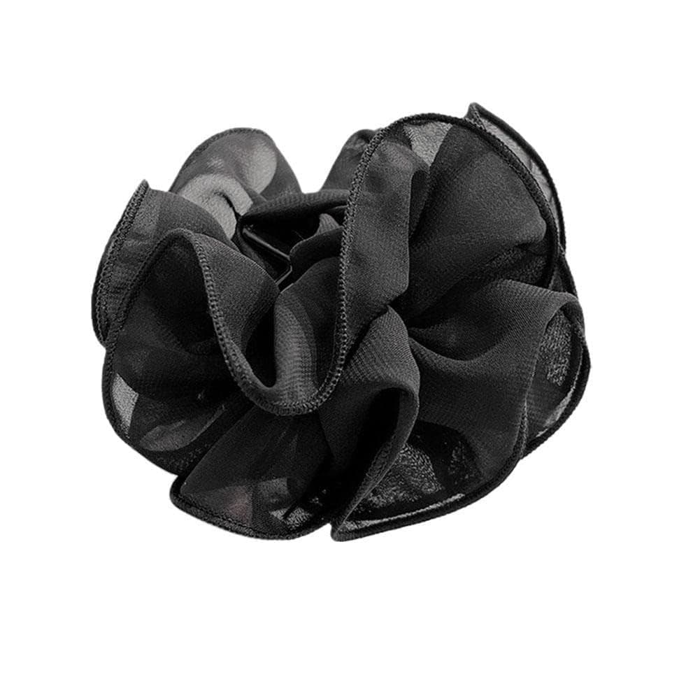 Presilha de Cabelo Grande Preta de Chiffon com Laço de Tecido Preto em Forma de Flor Rosa para Mulheres, Acessórios de C