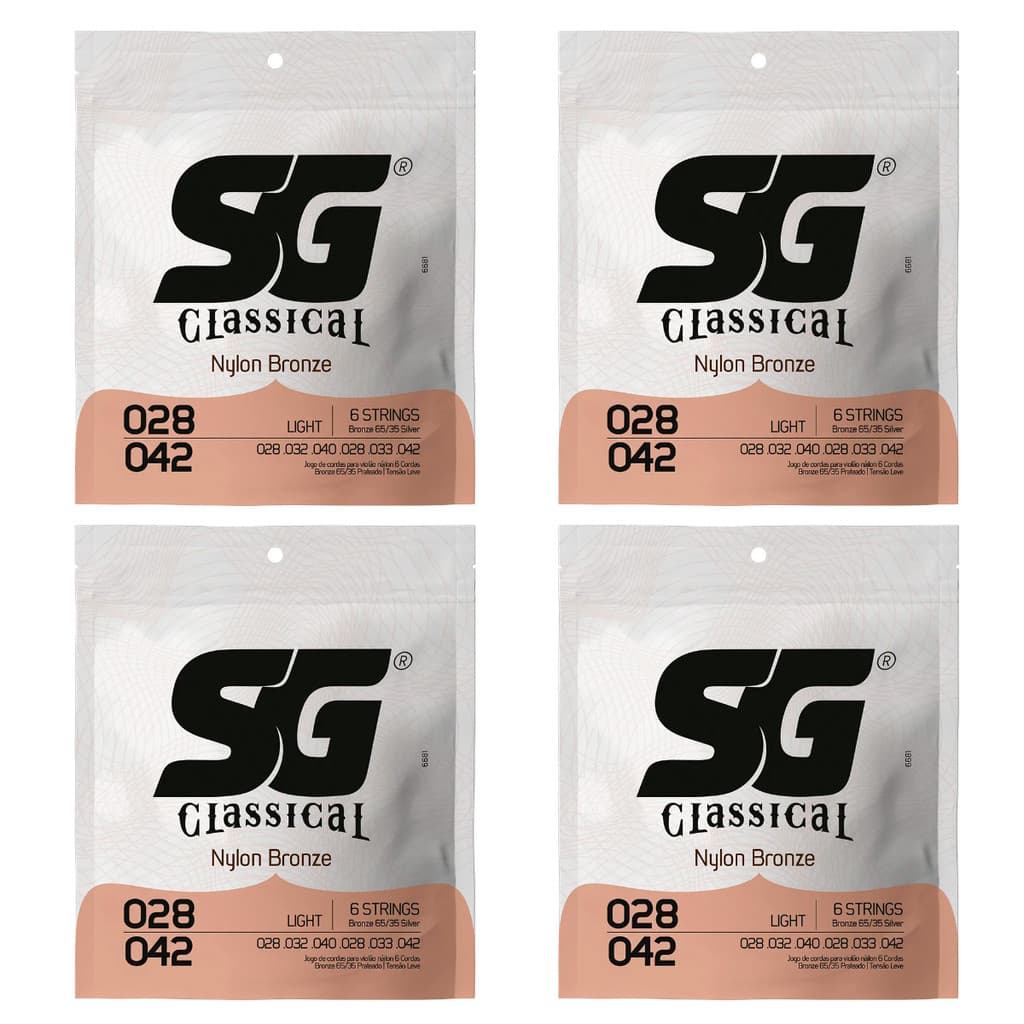 Kit 4 Encordoamento P/Violão Nylon Bronze Tensão Leve SG
