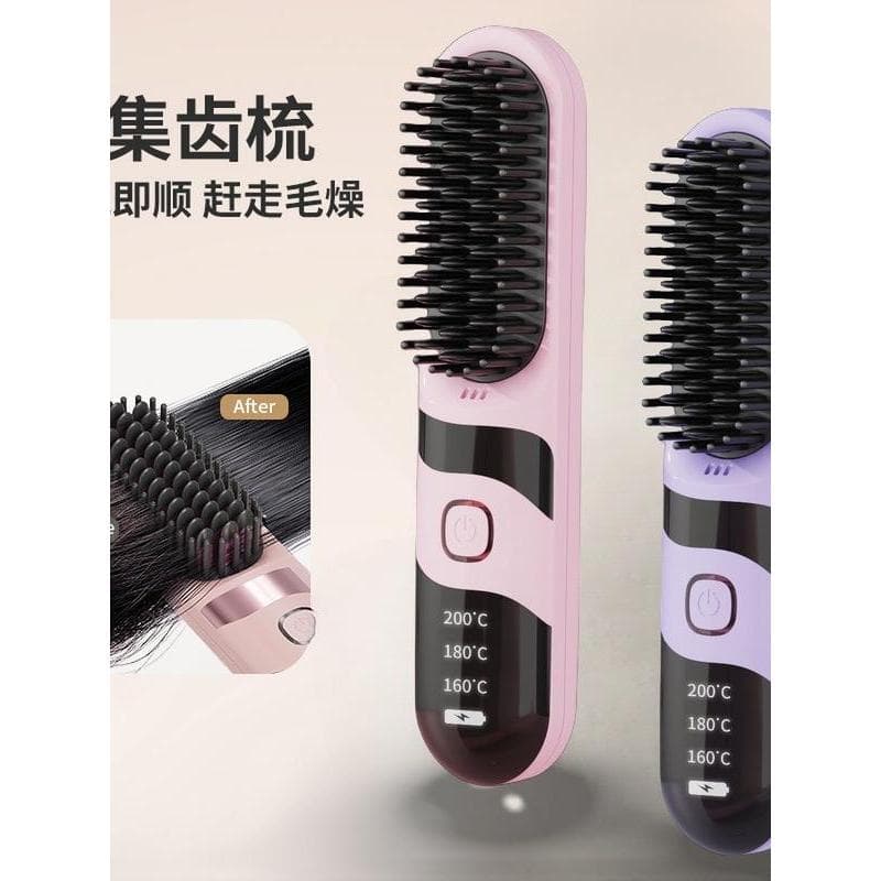Pente sem fio de longa duração da bateria de venda quente não machuca o cabelo ondulação reta dupla utilização usb recar