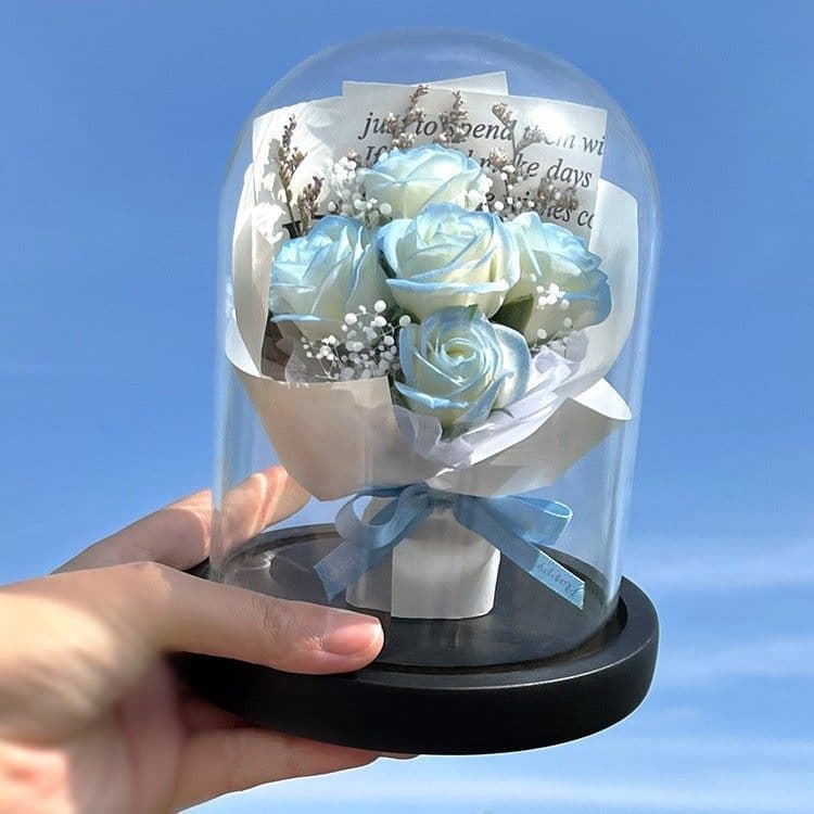 Capa de vidro romântica rosa cerimônia sentido presente namorada aniversário casamento buquê ornamentos simulação flor p