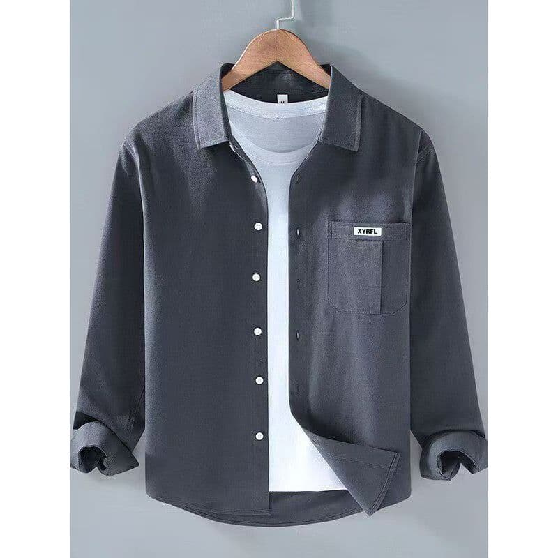 Primavera outono novo estilo antigo camisa de manga comprida masculina na moda Casual simples solto All-Match gola quadr