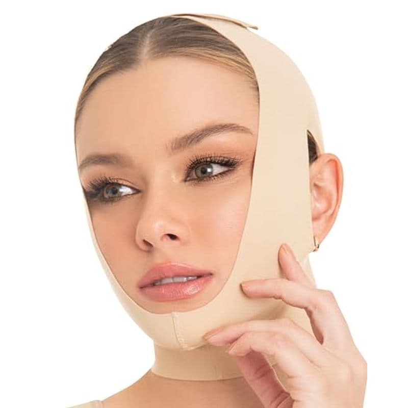 M & amp ; D Face Emagrecimento Cinta De Queixo Lipo Compressão Vestuário Mentonera Pósquirúgia Facial Bege XL