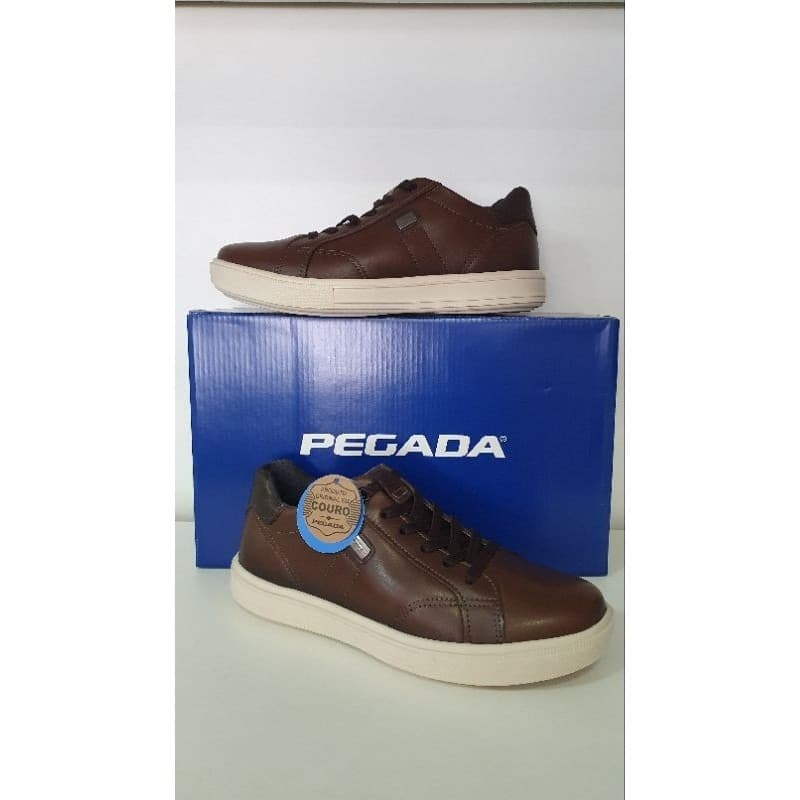 Sapatênis Pegada Masculino Couro Legítimo 111506 Fast Pin Cadarço Elástico Calce Fácil Confortável Sem Amarrar Original