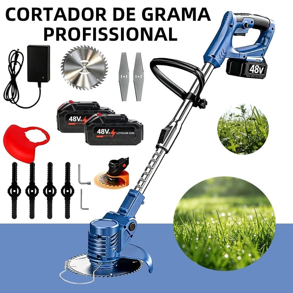 Cortador de Grama Elétrico 21V, Potente com Bateria de Longa Duração para Ervas Daninhas