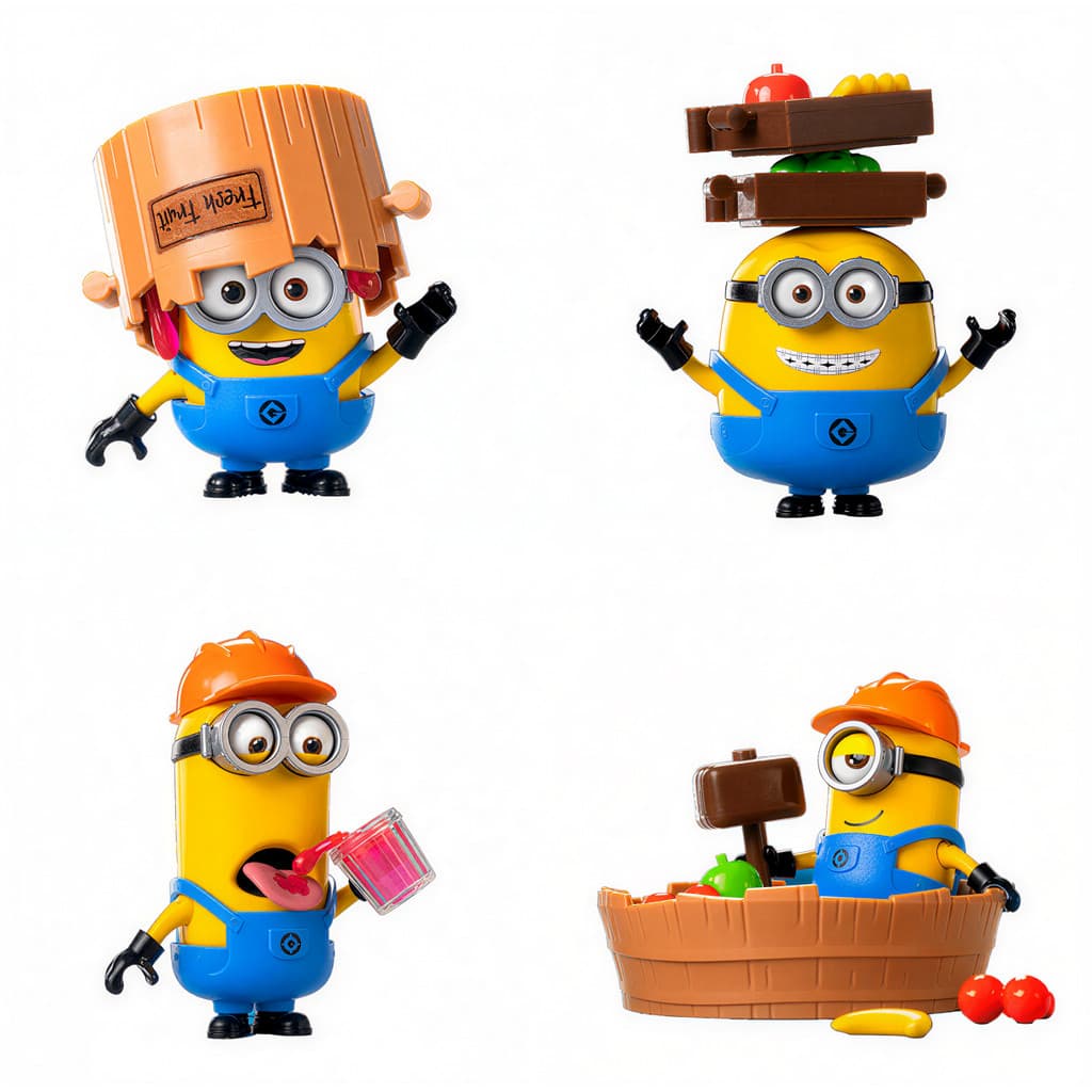 Kit 4 Bonecos Minions Jelly Factory Séries Bob Stuart Kevin e Otto Meu Malvado Favorito Blokees