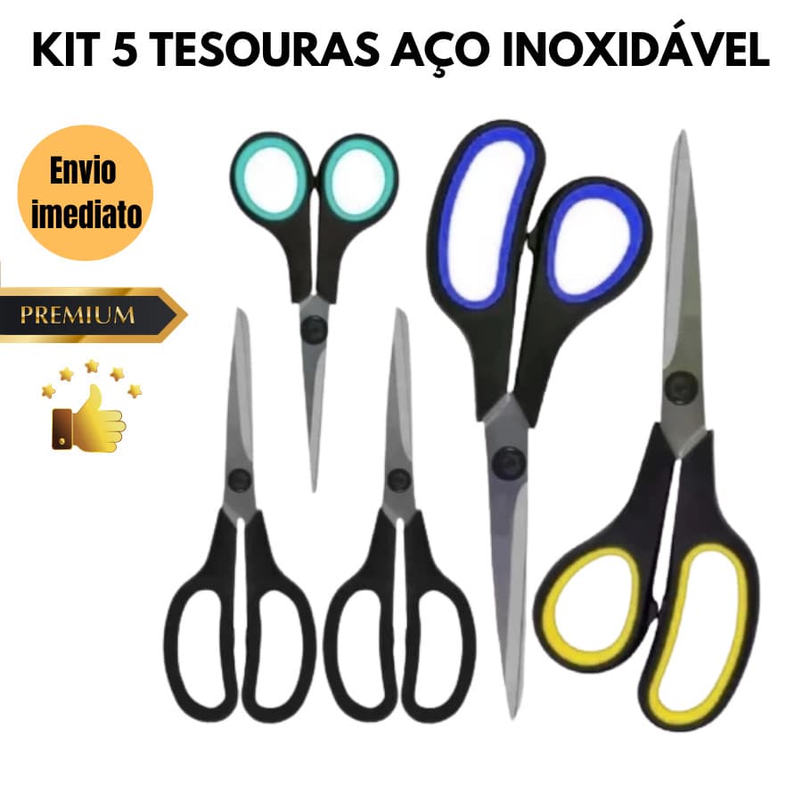 Kit 3/5 Tesouras de Aço Inoxidável  Multiuso e Alta Durabilidade tesoura dia dia grande pequena tesoura para ter em casa