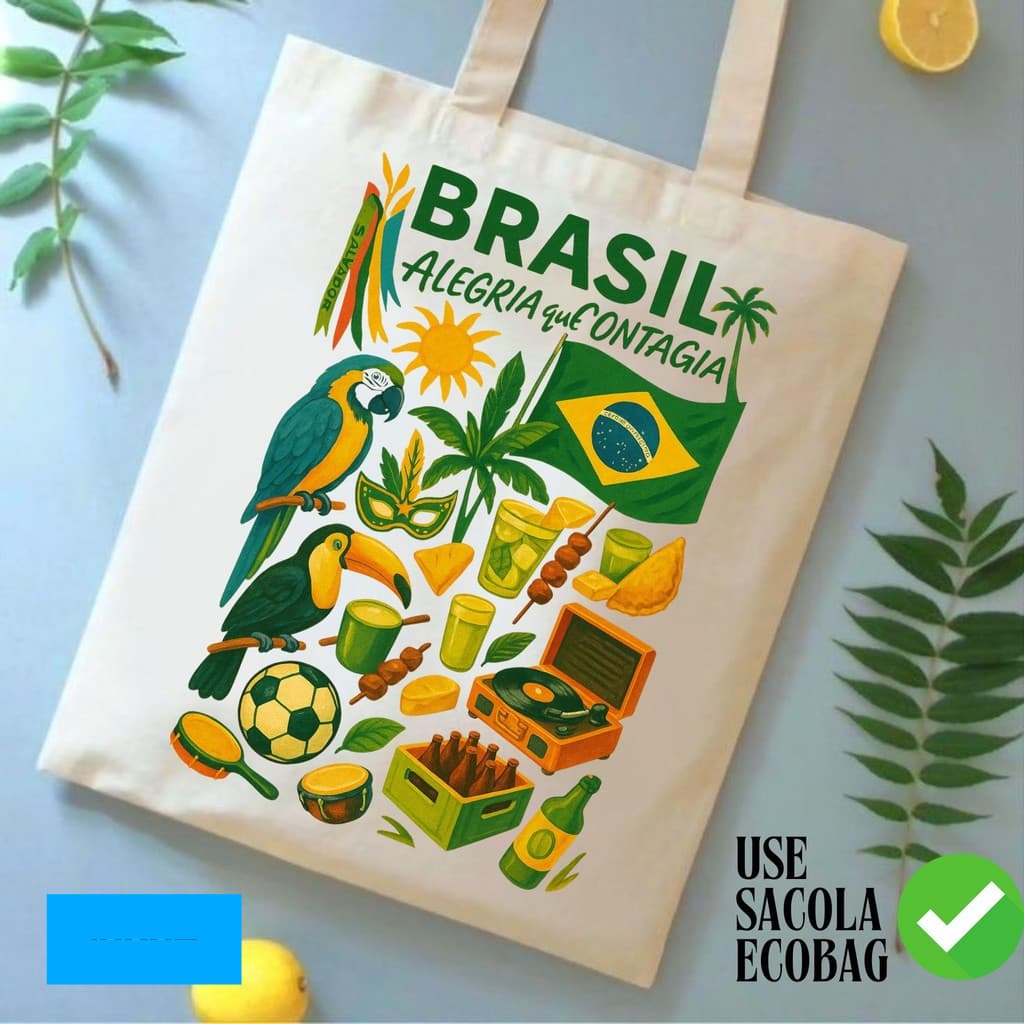 Bolsa Ecobag Personalizada Estampa do Brasil Copa Carnaval Sacola Ecológica 100% Algodão Cru ENVIO RAPIDO