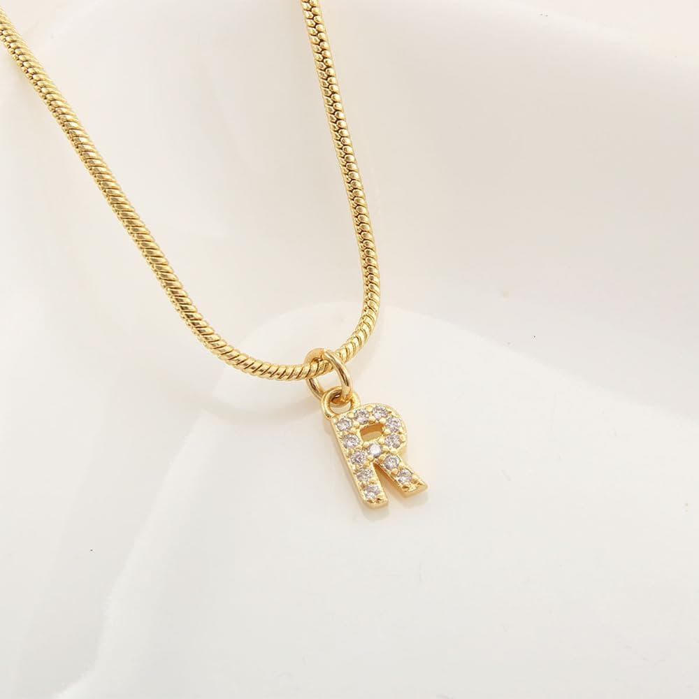 Colar com Inicial Banhado a Ouro 18K para Mulheres, Pingente Delicado de Zircônia Cúbica com Letras A-Z, Gargantilha de