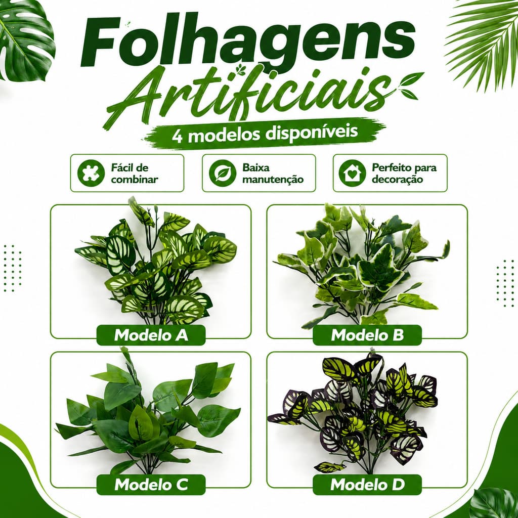 Buquê de Folhas Com 7 Galhos Artificiais Diversos Modelos Plantas Flores Decoração/C0003-06