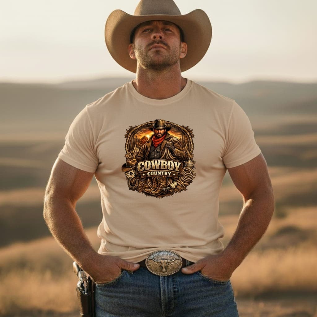 CAMISETA COUNTRY MASCULINO ESTAMPA COWBOY ESPINGARDA 100% ALGODÂO MODA COUNTRY ESTILO E CONFORTO