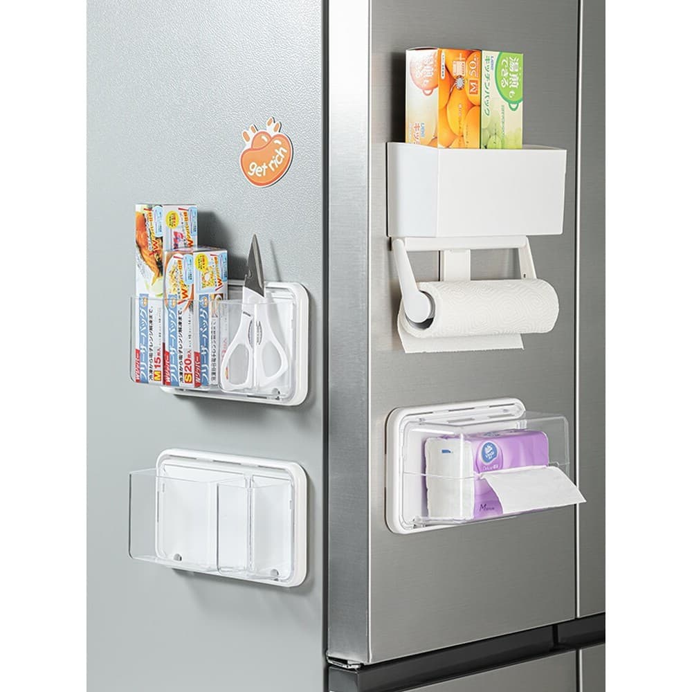 Rack de armazenamento de envoltório de plástico para geladeira, caixa de armazenamento de artigos diversos, armário de f