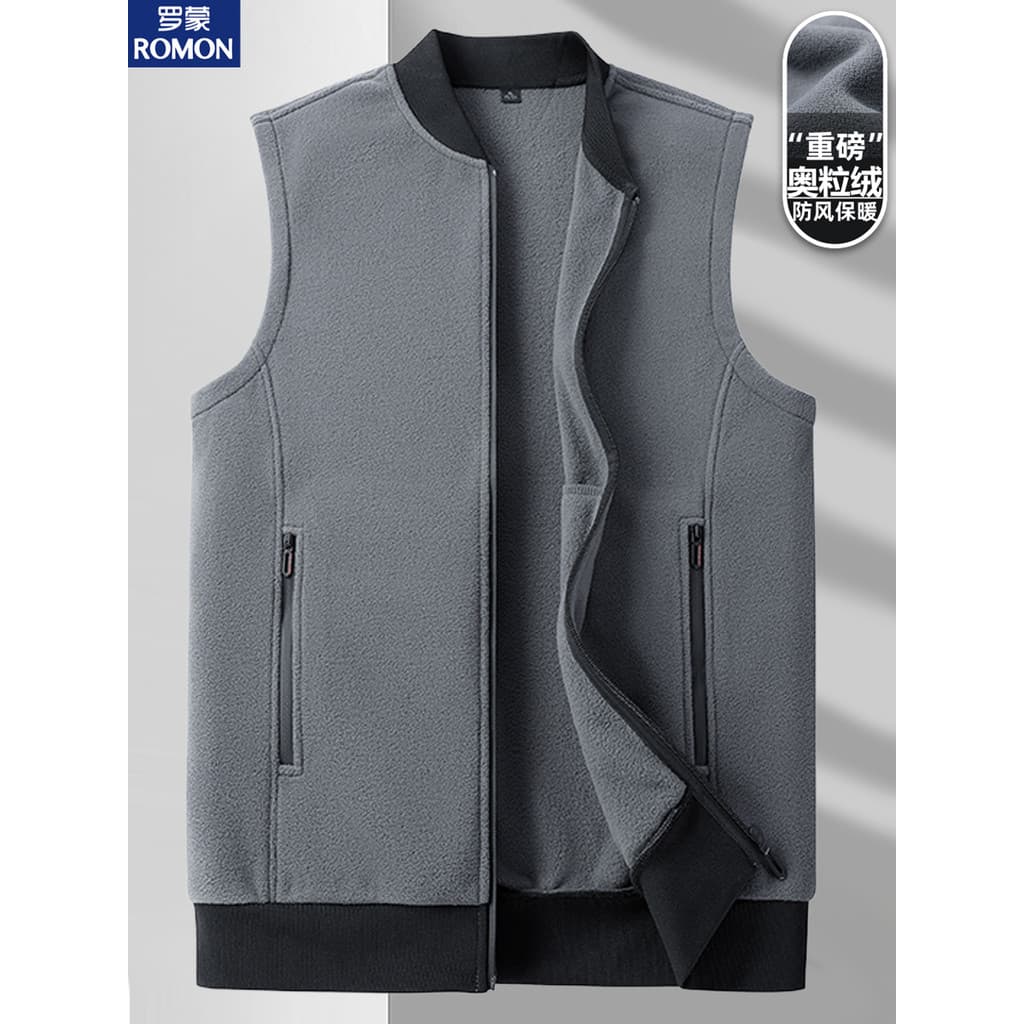 Romon colete de lã de tamanho grande masculino outono inverno quente gola de beisebol sem mangas colete de lã roupa exte
