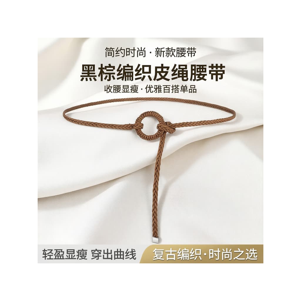 Simples moda preto marrom corda de couro trançado pequena cintura corda cinto novo estilo senhoras cintura estreita mais
