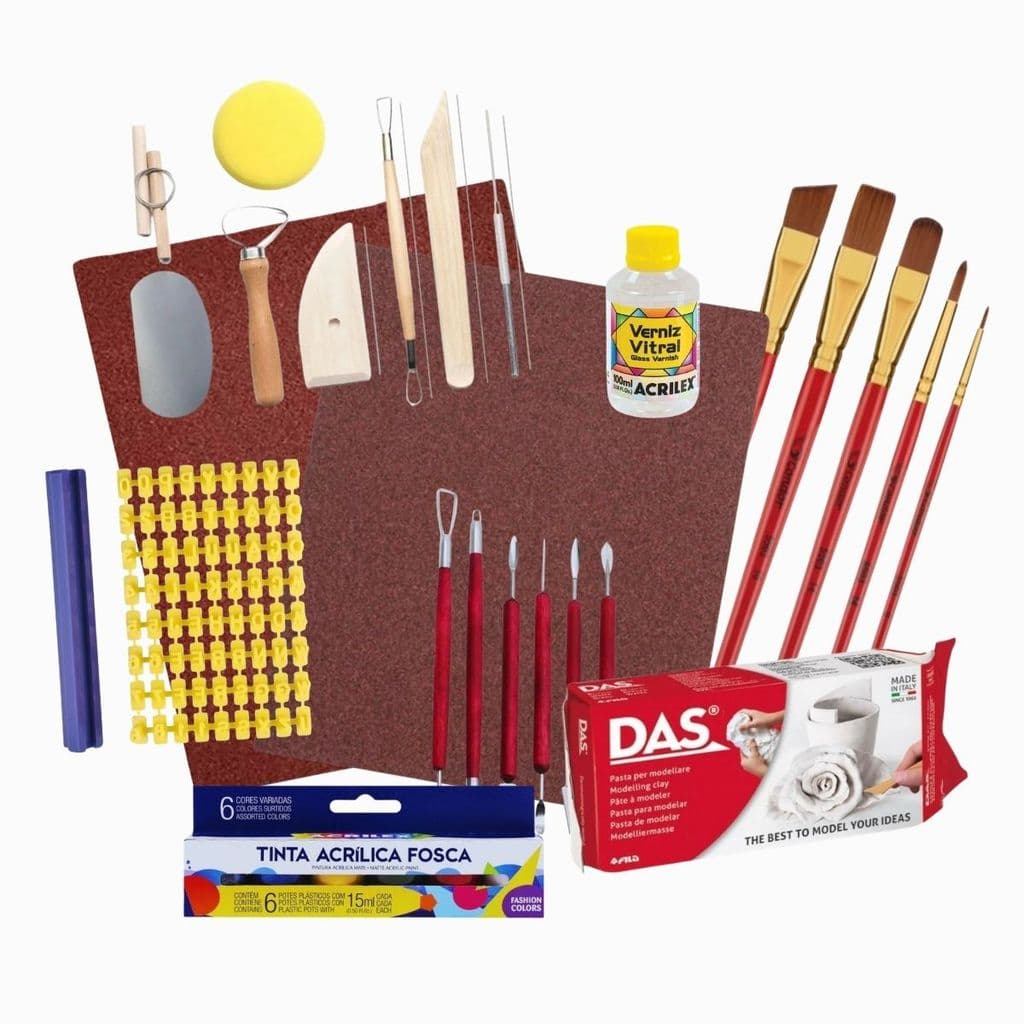 Kit Massa DAS 1kg + Ferramentas e Letras Para Cerâmica Fria