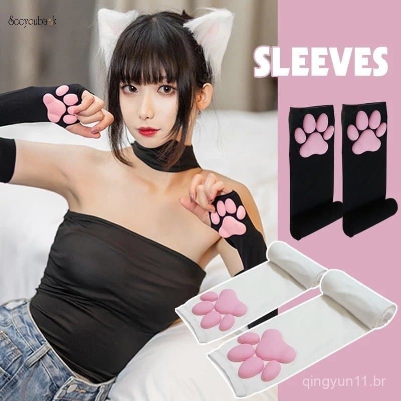 1 Par Bonito Criativo Gato Pata UV Proteção Solar Luvas Elásticas Cosplay Kawaii Macio Mangas De Garra De Sem Dedos