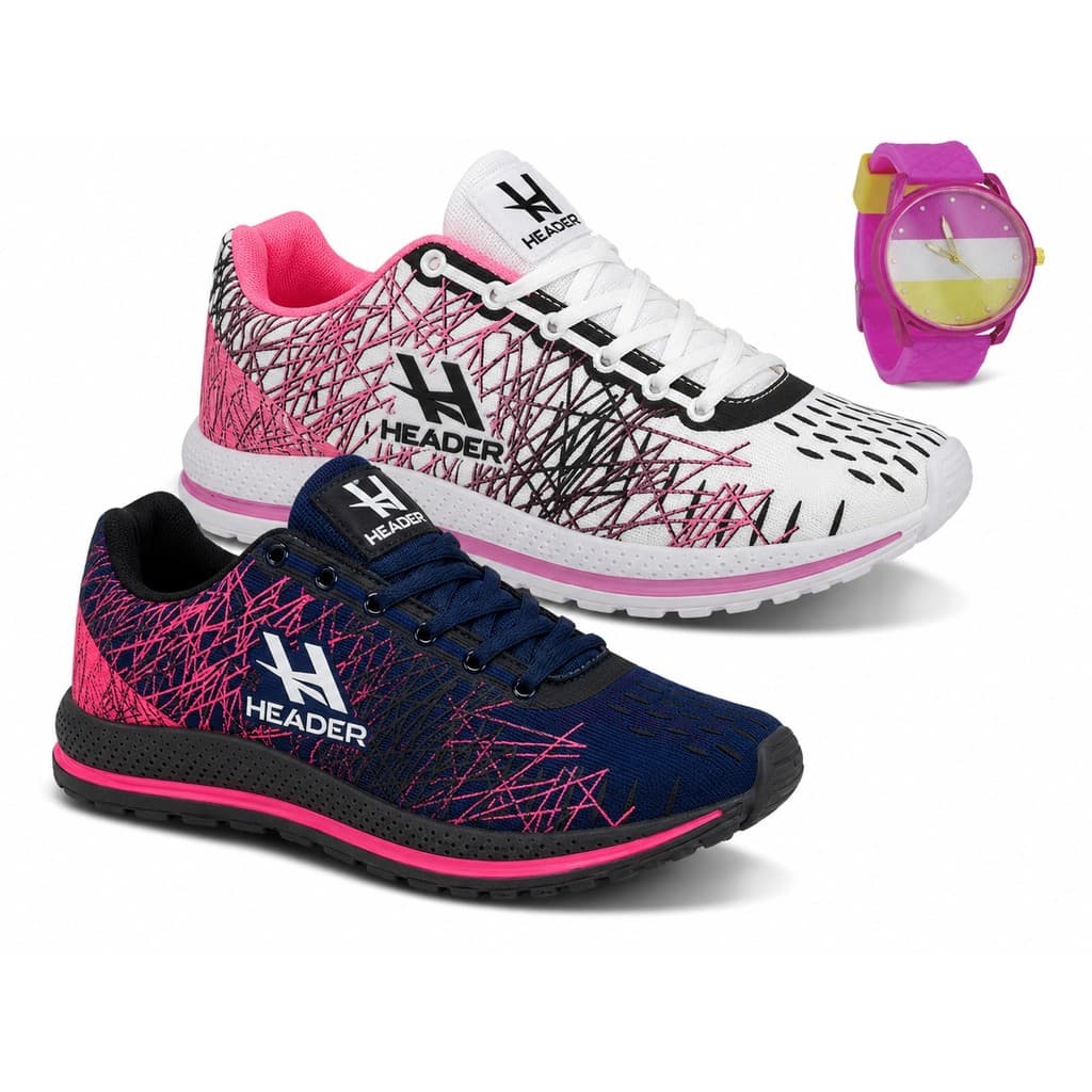 Kit 2 Tênis Feminino Header Spider Caminhada Academia Promoção + Relógio