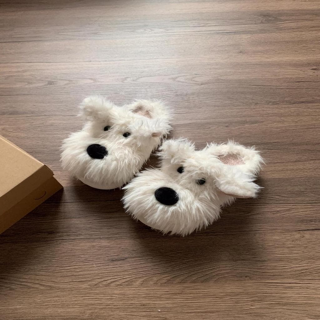 Filhote de cachorro de sola grossa chinelos de algodão feminino bonito chinelos de pelúcia outono inverno casa interior