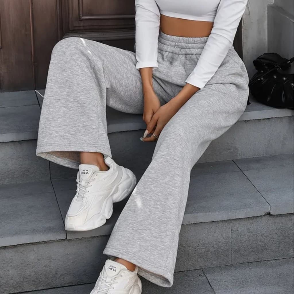 Calça Pantalona Feminina de Outono/Inverno Estilo Europeu/Americano Modelagem Solta Calças de Moletom Casuais