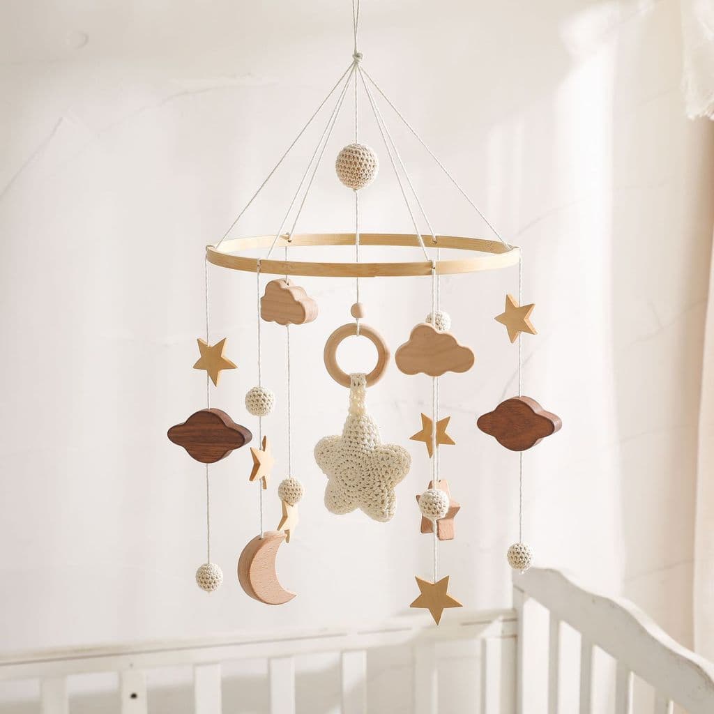 Berço Boho De Madeira Estrela Lua Móvel Berçário Decoração De Carrilhão De Vento