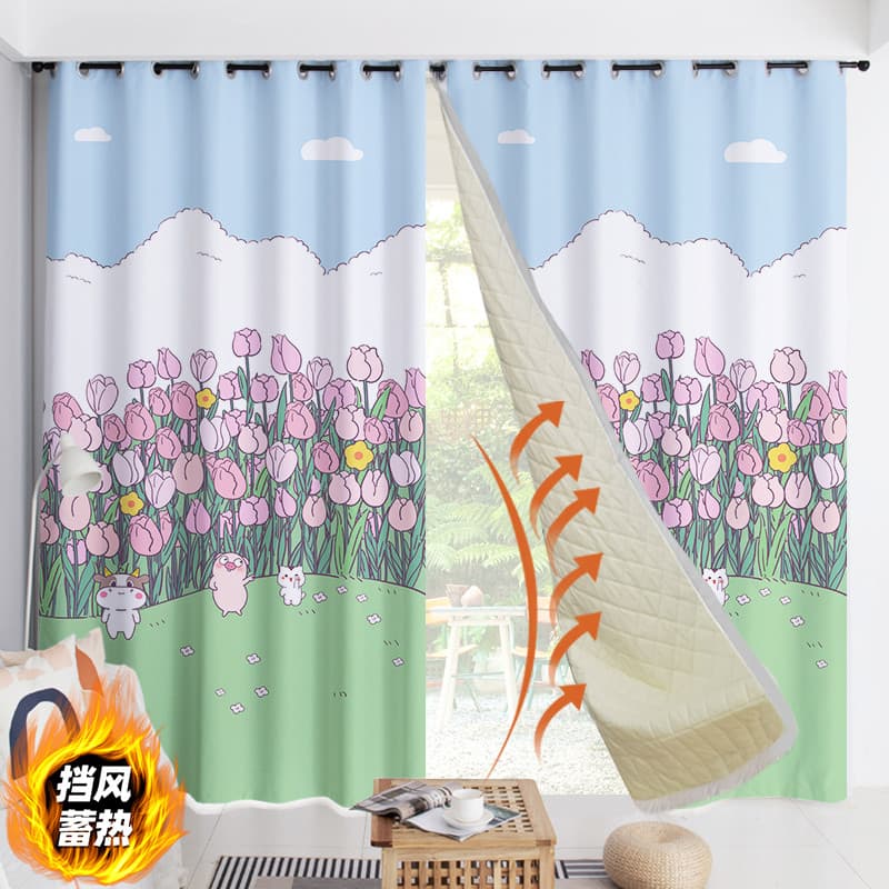 Cortinas de algodão à prova de vento à prova de frio menina coração quarto Bay janela espessada sala de estar varanda is