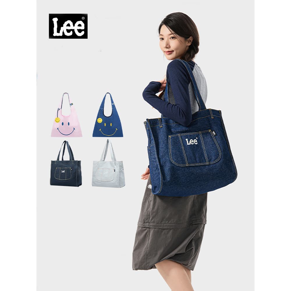 Lee oficial clássico Denim sacola meninas Casual Commuter bolsa de ombro grande capacidade All-Match moda saco de compra