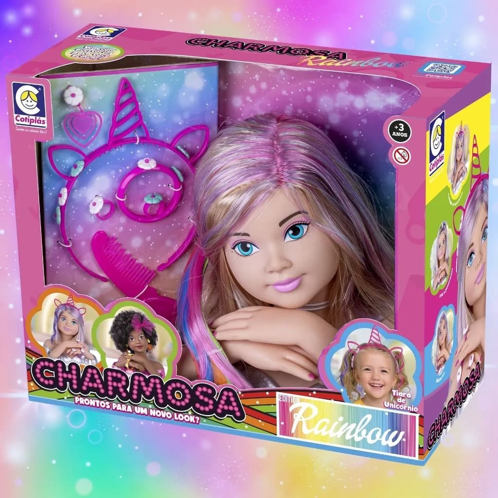 Boneca Charmosa Rainbow Loira com Acessórios 2578 Cotiplás