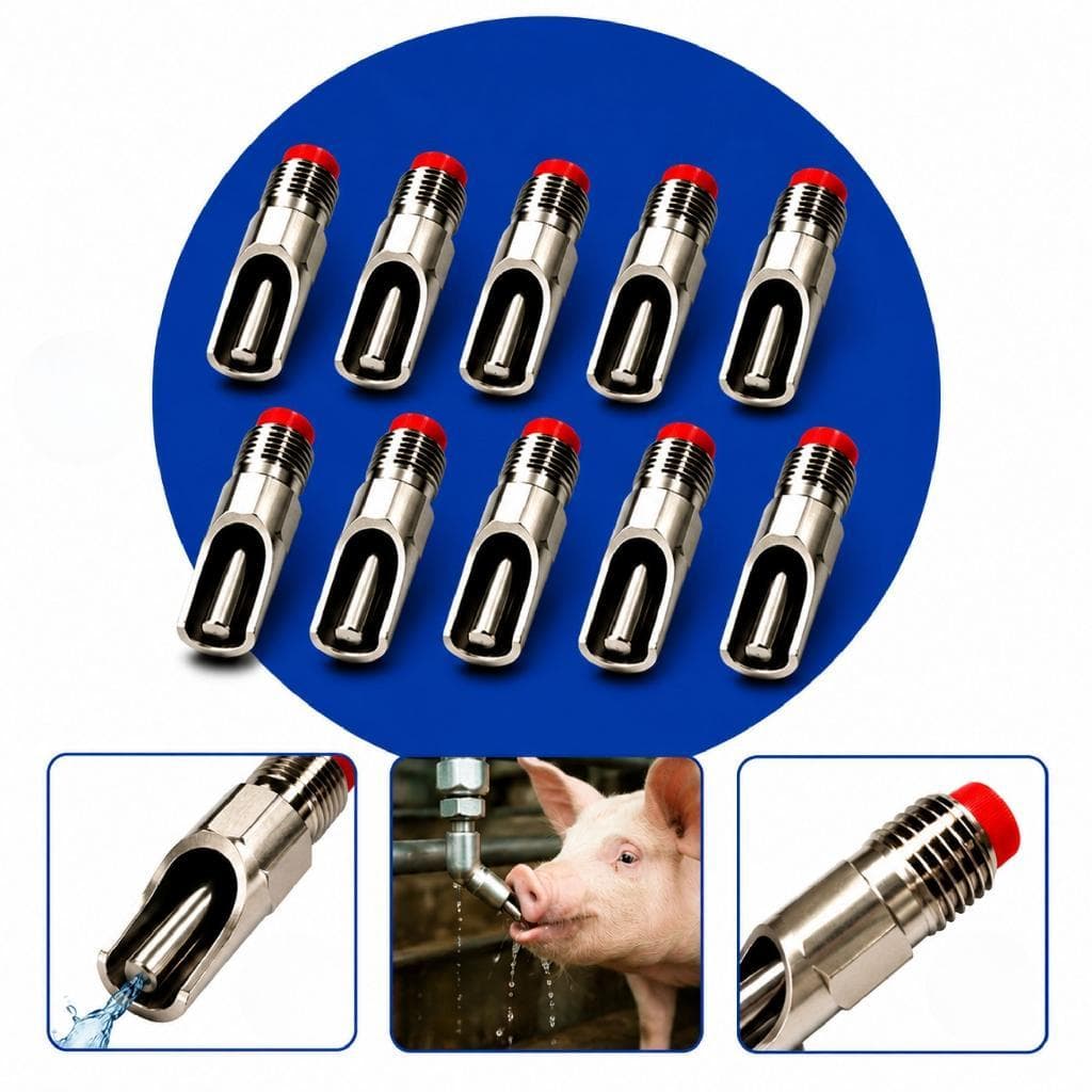 Kit 10 Bebedouro Automático Para Porcos Inox Chupeta Bico Aço Inoxidável