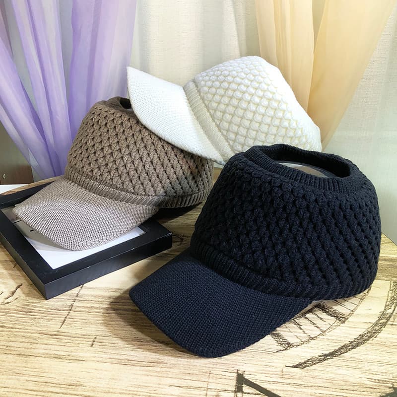 Chapéu feminino outono inverno forro de lã vazio chapéu superior moda feminina Topless malha chapéu de lã quente corrend