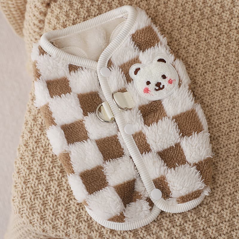 Roupas para cães contraste cor xadrez roupas de duas pernas outono inverno quente botão de pressão colete passeio tração