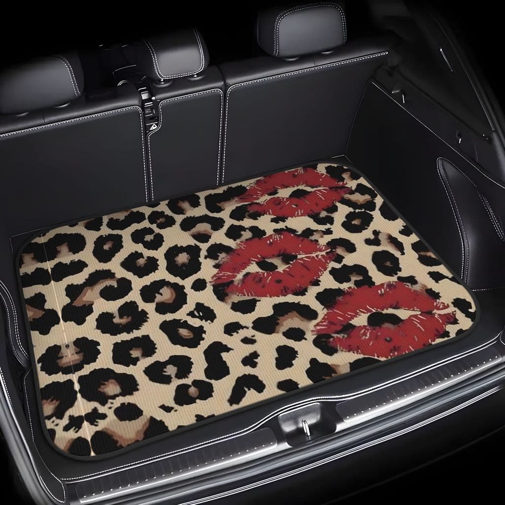 1 peça de tapete de porta-malas de carro com estampa de leopardo vermelho - almofada de porta-malas durável à prova de p