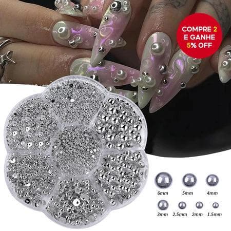 Pérolas Metálicas Prateadas em Forma de Meia Esfera, Charme para Unhas 3d, Tamanhos Mistos de Pérolas Planas de Plástico
