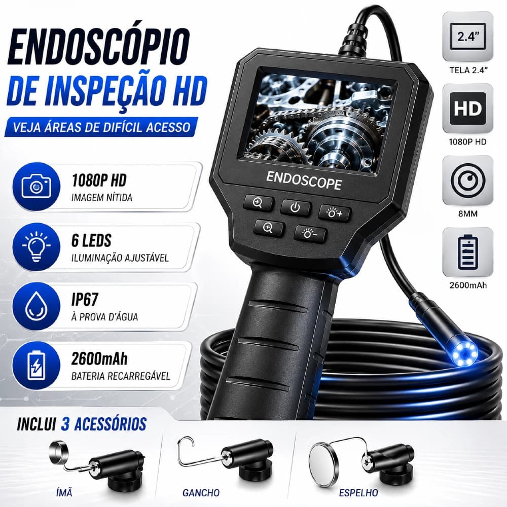 Endoscópio Boroscópio Sonda Câmera Diagnóstico Automotivo 1/3/5m - Pronta Entrega