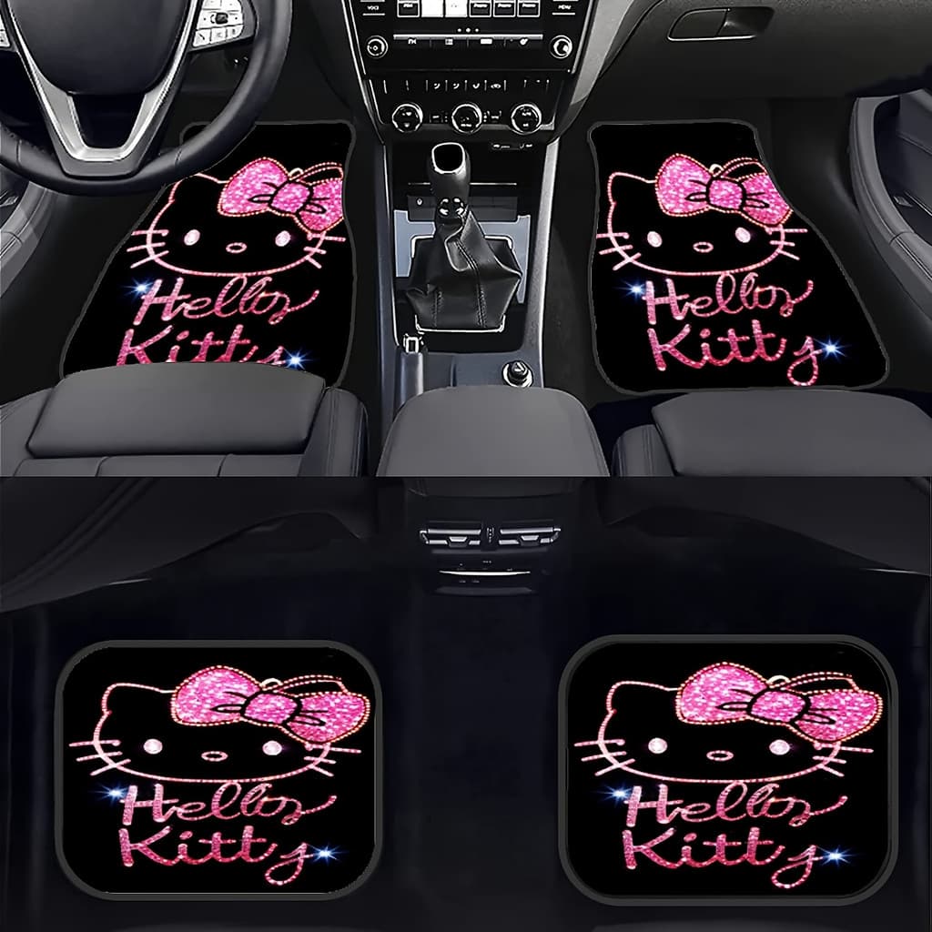 Tapetes para pés de carro Sanrio Hello Kitty, pacote de 4 peças, tapetes de carro duráveis antiderrapantes, adequados pa