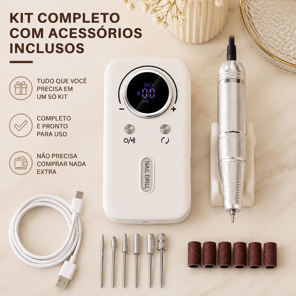 Lixador de Unha Sem Fio Recarregável 45000RPM Baixo Ruído para Remoção de Gel Salão e Casa
