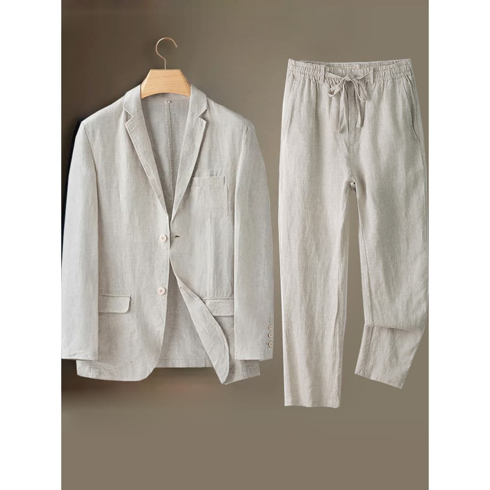 Terno de linho de alta qualidade terno masculino primavera verão fino roupas de linho completo terno Casual masculino fe