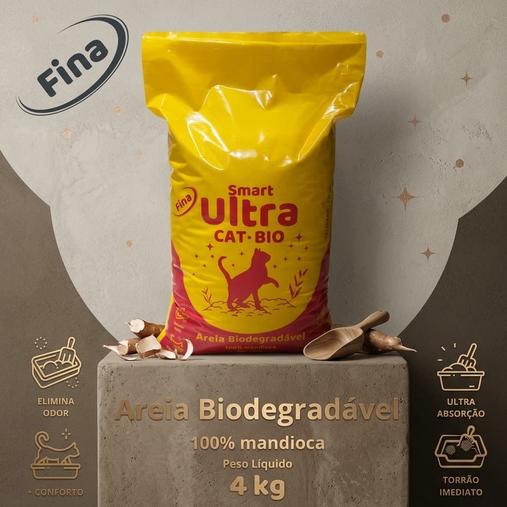 Areia Higiênica Biodegradável Vegetal 4kg Fina – Alta Absorção e Controle Natural de Odor