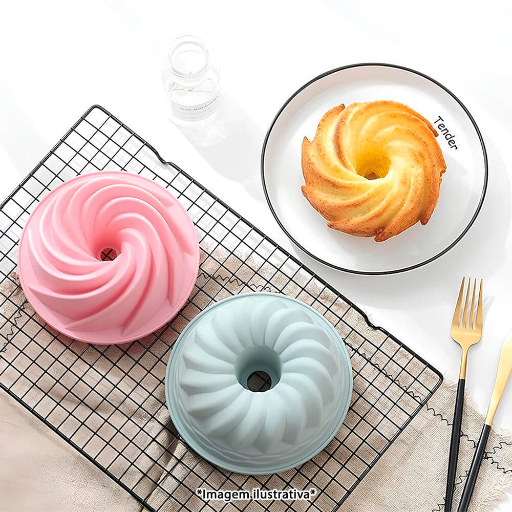 Forma Silicone Espiral 25cm Antiaderente para Bolo Pudim Resistente ao Forno Fácil de Desenformar