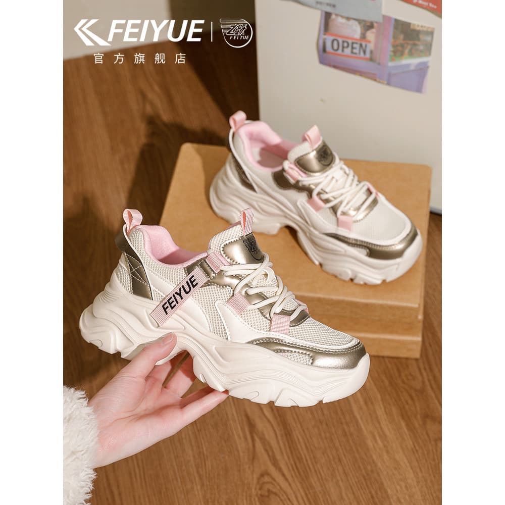 Feiyue/feiyue papai sapatos femininos 2026 primavera novo estilo All-Match sola grossa aumentando sapatos casuais luz re
