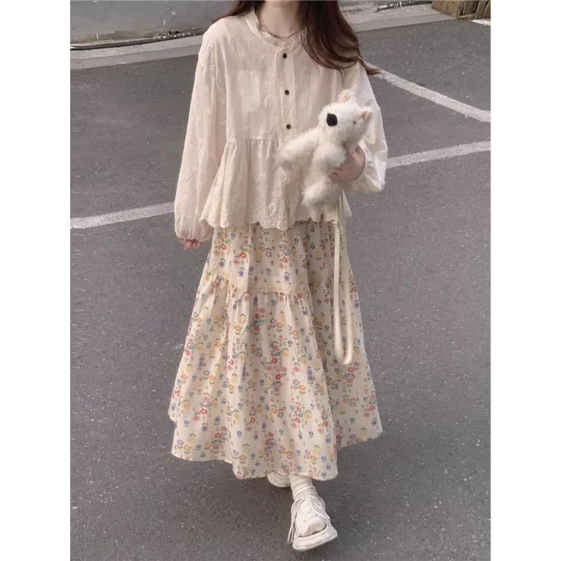 2025 novo estilo verão versão coreana saia Floral renda terno superior feminino doce Mori estilo usar fada de duas peças