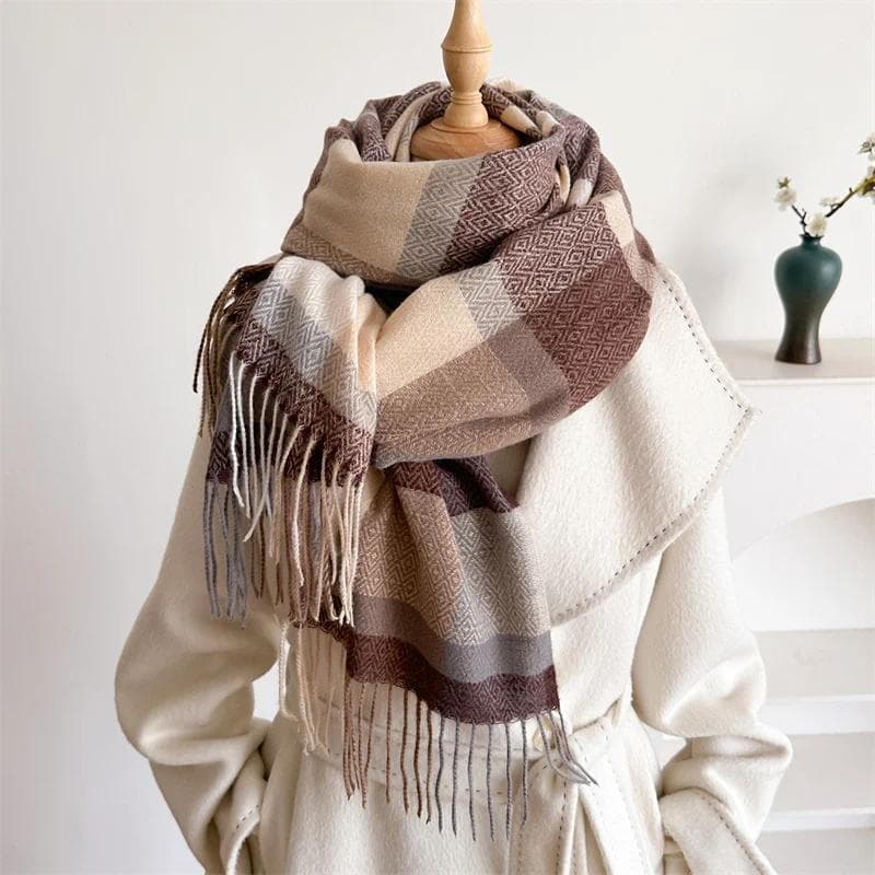 Nova Imitação De Caxemira Grosso Quente Xadrez Xale Envoltório Inverno Borla Cobertor Cachecol Feminino Lenço Pashmina P