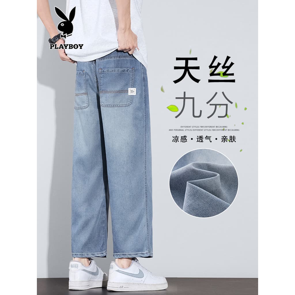Playboy Tencel tornozelo comprimento Jeans masculino verão calças finas yocell gelo seda Casual tornozelo comprimento ca