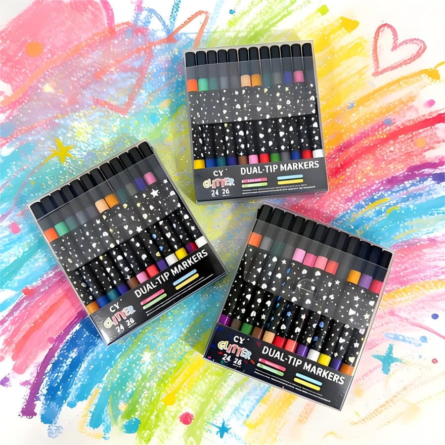 Marcador Metálico De Cabeça Dupla Com Glitter Canetas Brilhante Colorido
