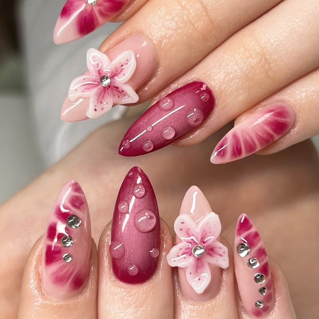 Puro feito à mão estilo de venda quente usando unhas flor strass estilo europeu americano peças de Manicure produtos aca