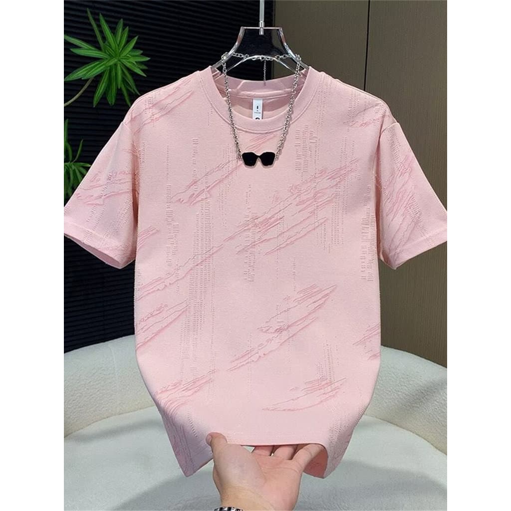 Camiseta masculina verão na moda de manga curta temperamento moda Tie-Dye rasgado meia manga