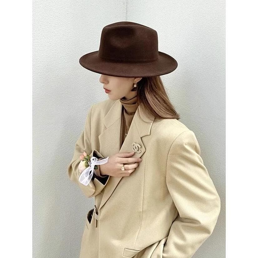 Chapéu Merad feminino 2026 novo estilo estilo britânico Jazz chapéu de lã marrom masculino chapéu feminino High-End