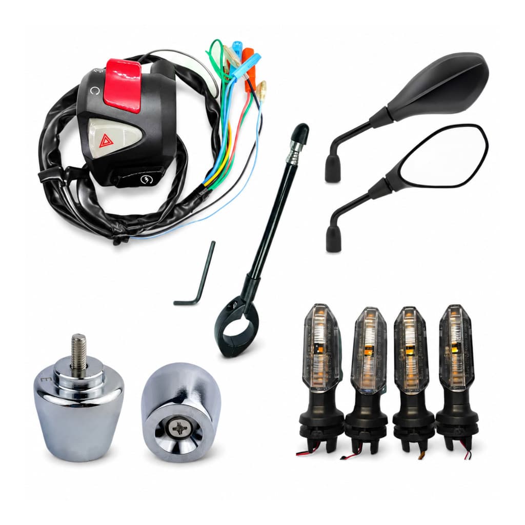 Punho CB500 Retrovisor F800 Peso Guidão PCX Kit 4 Piscas LED Antena Corta Pipa Moto