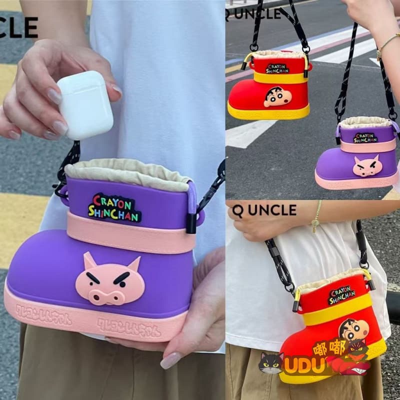 Bolsa Transversal Criativa em Forma de Bota de Chuva do Crayon Shin-chan, Bolsa Divertida com Formato de Bota de Chuva d