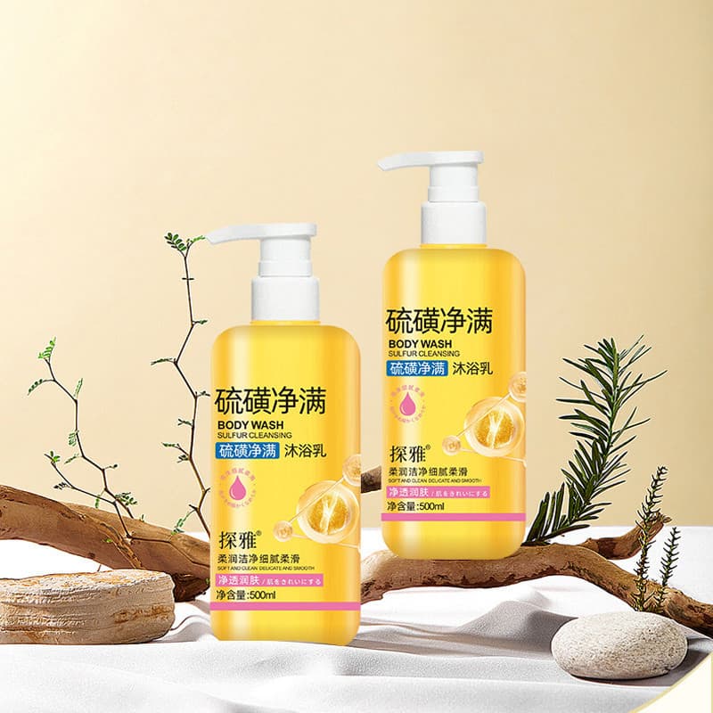 Sabonete líquido para limpeza de enxofre, 500ml, sabonete líquido para limpeza de corpo inteiro, remoção de ácaros, lava